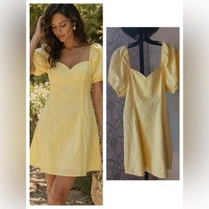 Vero Moda Yellow Puff Sleeve Cotton Mini Dress Size M Vintage Feminine